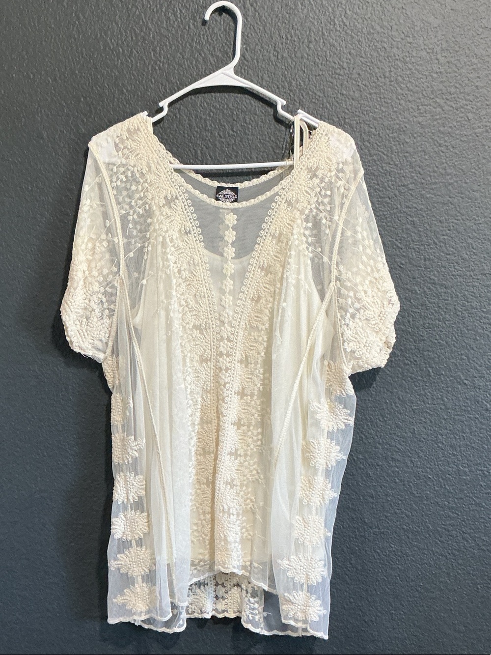 Delicate Cream Embroidered Sheer Tunic - Women